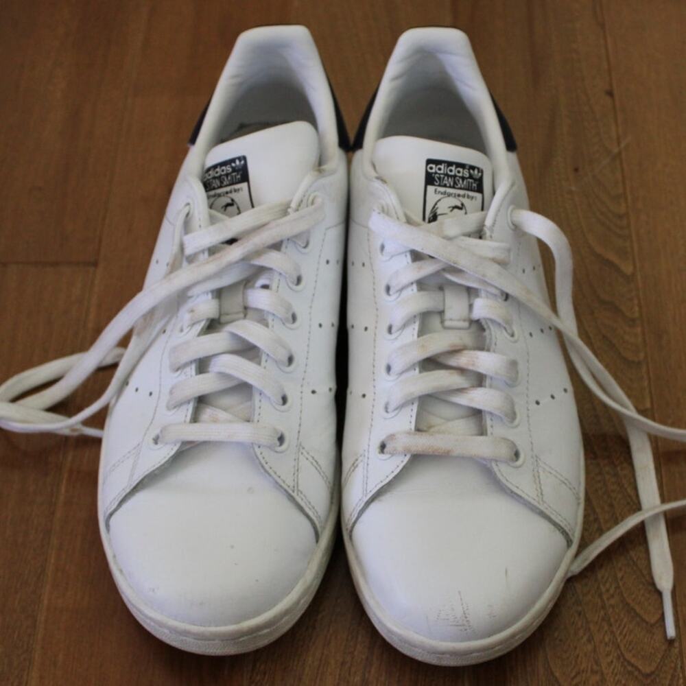 Adidas Stan Smith White Navy Low‎ Top Lace Up Sneakers Shoes Men 7.5 Women 8.5